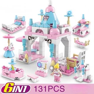 Mini Castelo De Princesas 6 Em 1 Blocos De Montar com 131 Peças