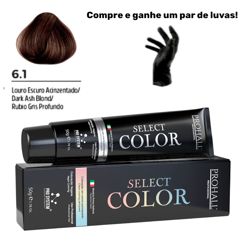 Coloração Permanente Select Color Nº6.1 Louro Escuro Acinzentado Baixa Amonia Prohall 50g