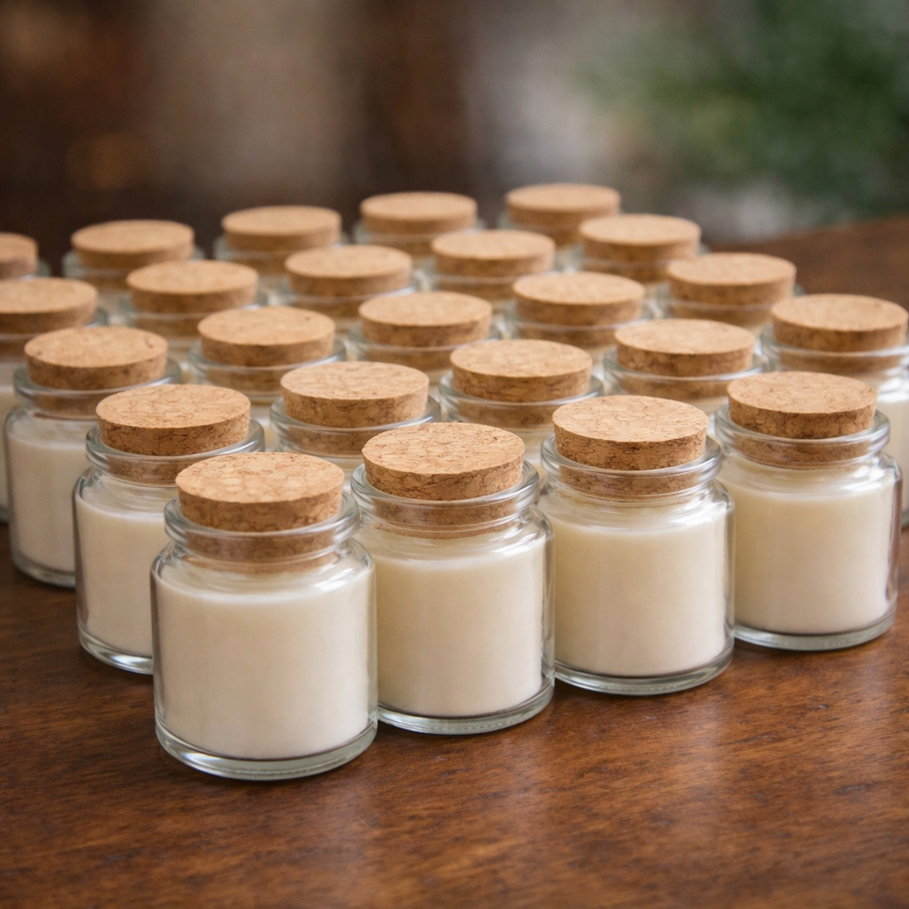 Mini Pote de Vidro 45ml Com Rolha de Cortiça Para Vela Decoração Casa Festa Casamento Batizado Porta Tempero