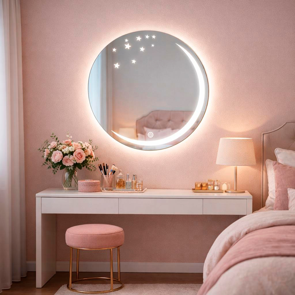 Espelho Redondo Jateado com LED Touch 60cm Bivolt Moderno para Banheiro e Quarto em Oferta na Shopee