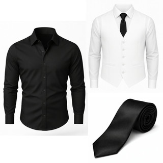 Kit Colete Social LA CLASSY + Camisa Social Manga Longa + Gravata Luxo - Oferta