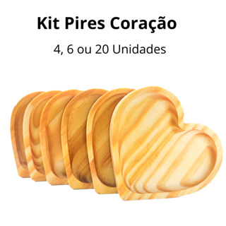 Kit Jogo de Pires Coração Em Madeira Pinus Café Mesa Posta Xícaras em Oferta na Shopee