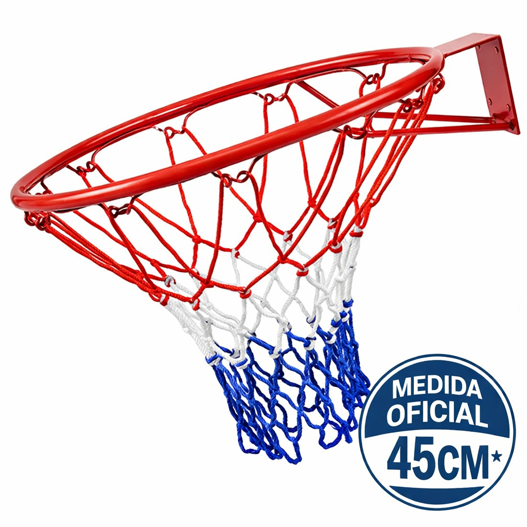 Aro de Basquete Profissional Bonafit Reforçado 45cm + Rede Oficial Tricolor - Cesta de Ferro Fixa Parede Resistente