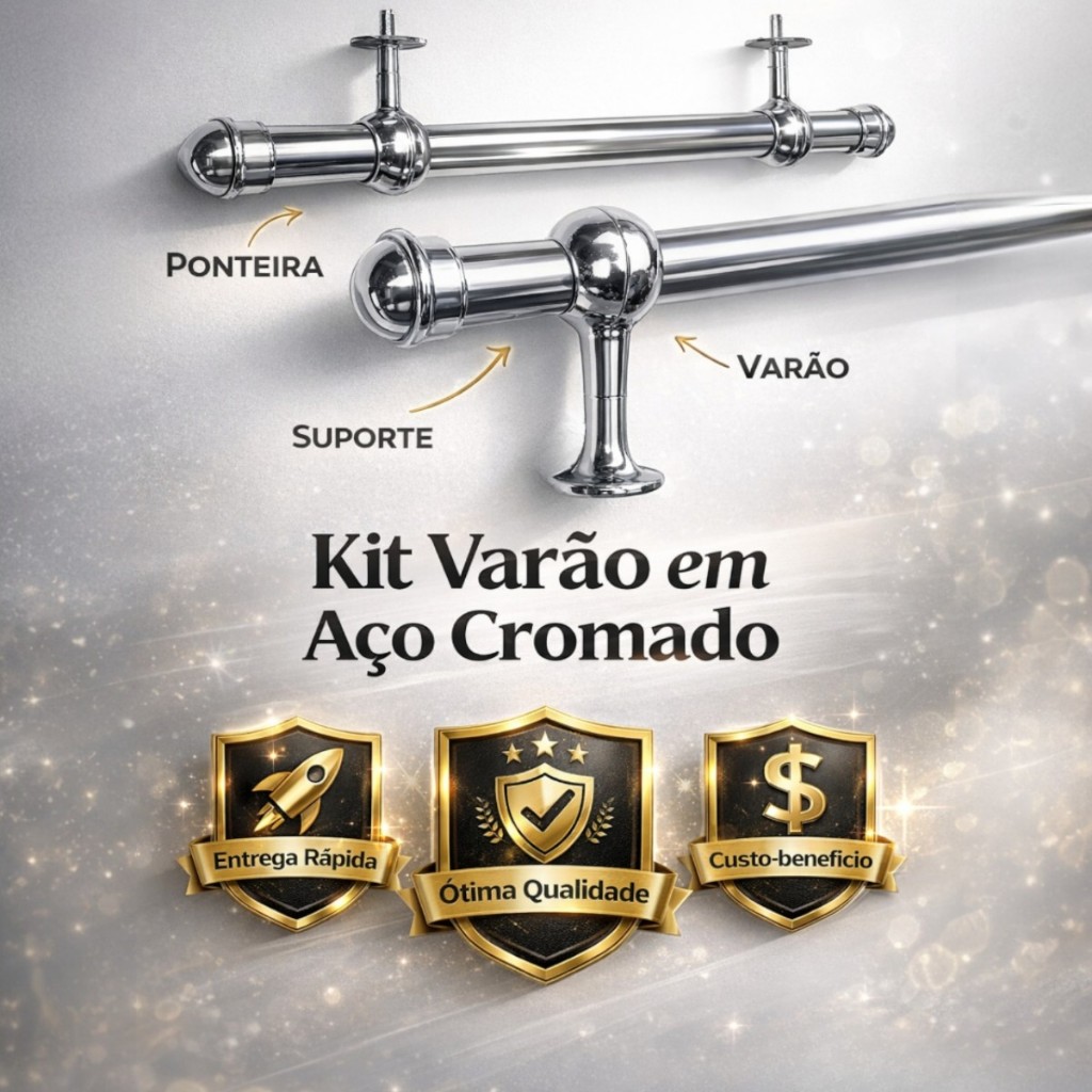 Kit Varão de Cortina Aço Cromado 28mm Alta Resistência Design Moderno