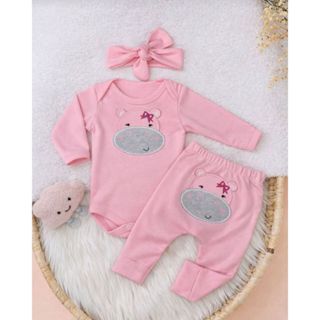 Conjunto Bebê Menina Algodão Suedine Manga Longa Mijão Bordado 3 peças Infantil em Oferta na Shopee