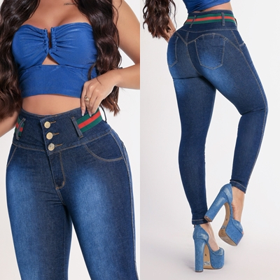 Calça Dins Feminina Barata Cós Largo Modeladora Elastico Cintura Lycra Cós Largo Levanta Bumbum