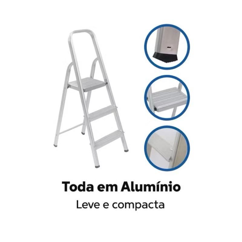 Escada de Alumínio Maestro 3 Degraus Dobrável até 120kg toda em alumínio SUPER RESISTENTE