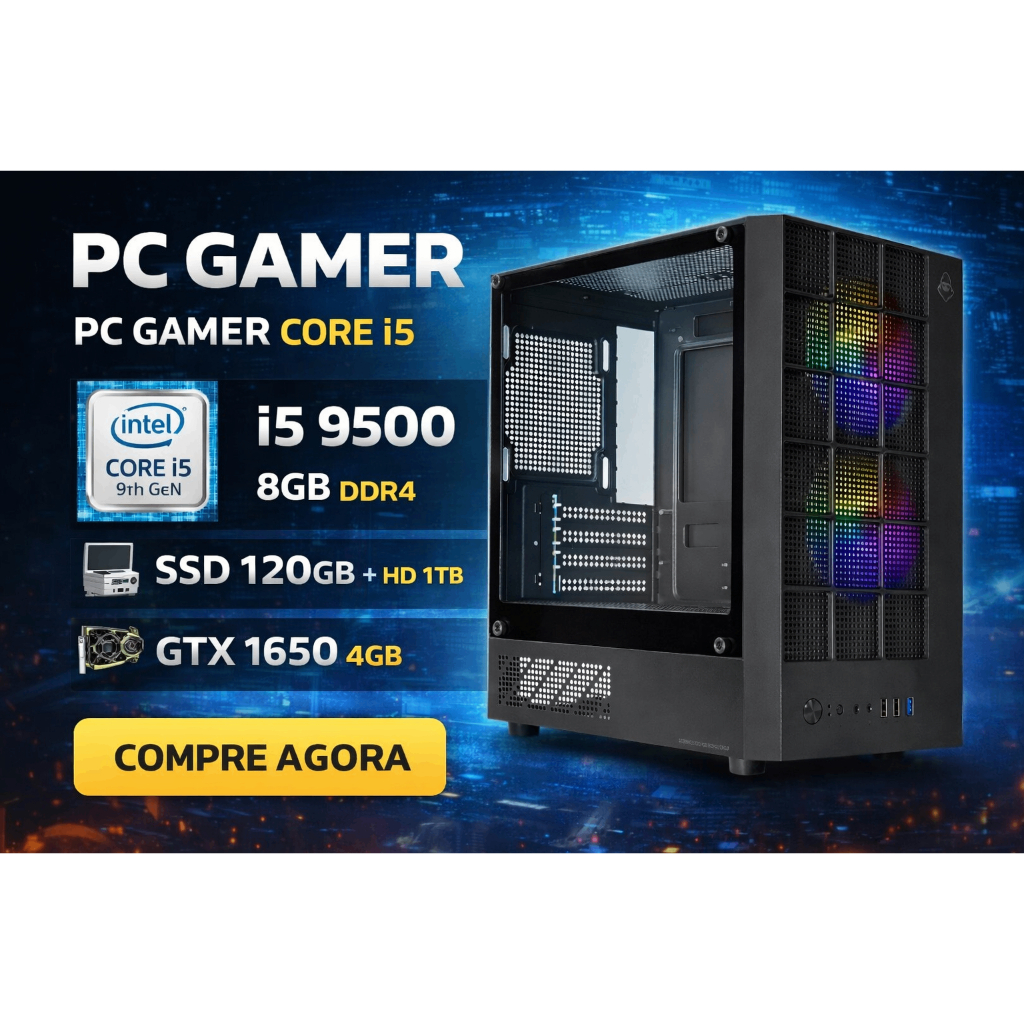 PC Gamer Core i5, 8GB DDR4, SSD 120 + HD 1TB, GTX 1650 4GB