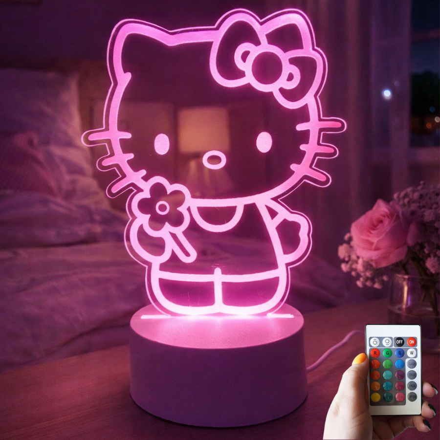 Luminária Hello Kitty 3D LED Infantil Decoração Kids Iluminação RGB com Controle em Oferta na Shopee
