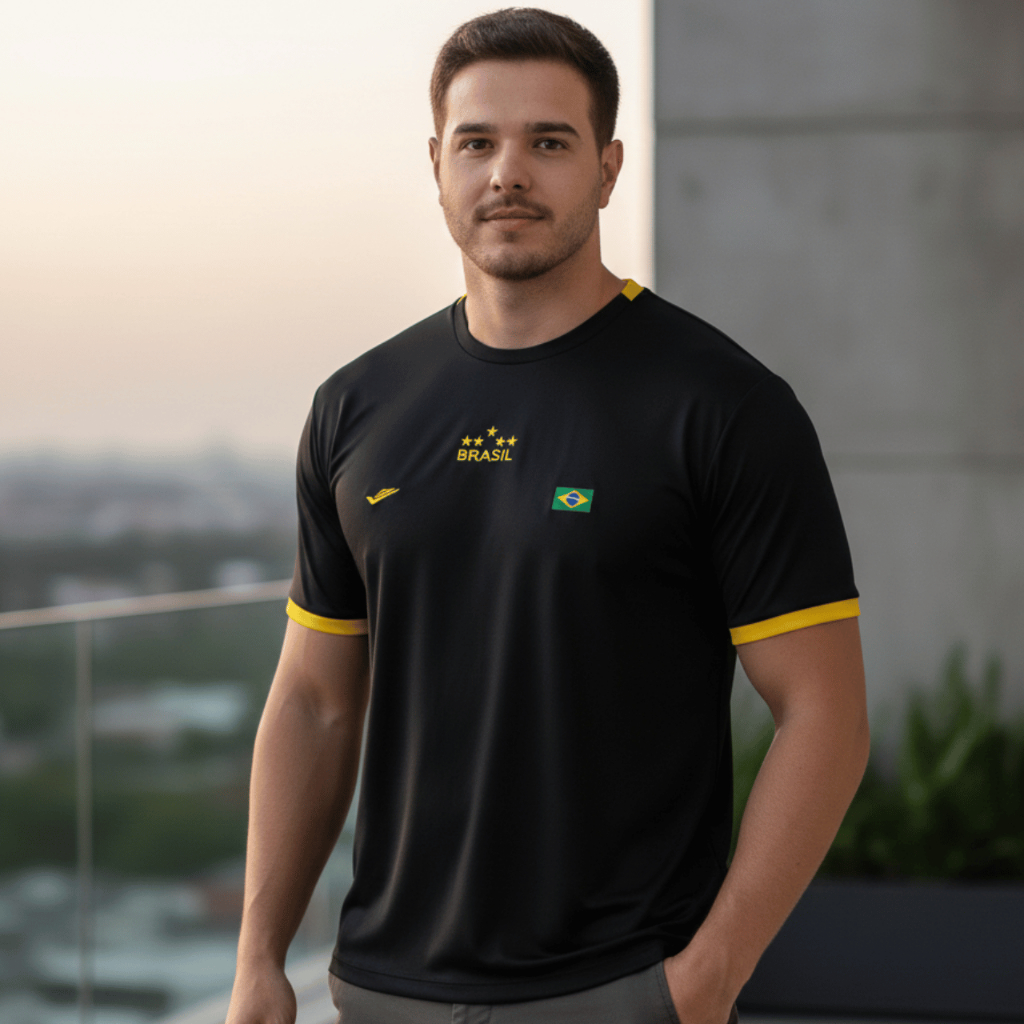 Camisa Brasil Masculina Preta 2026 Torcedor Dry Fit Conforto Respirável Casual Futebol