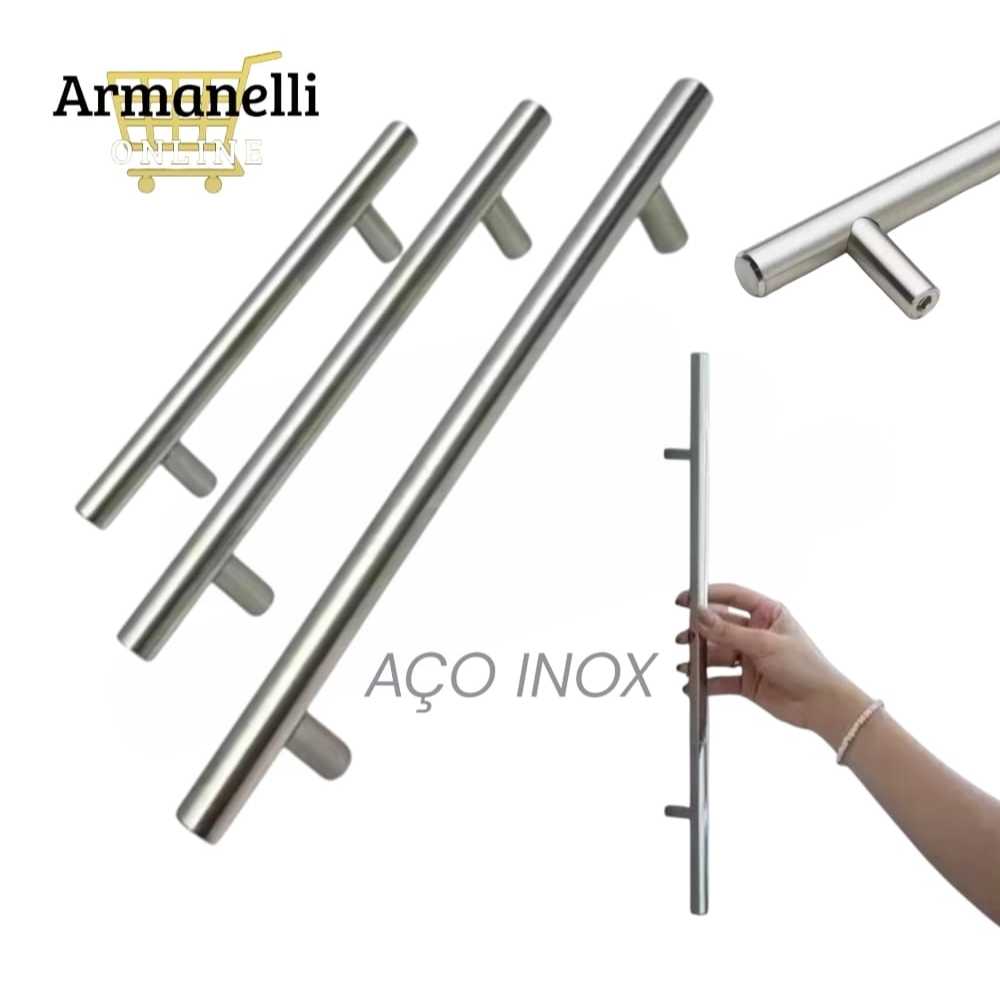 Kit 6 Puxador Haste Tubular Redonda em Inox  para Gavetas Portas Móveis ESCOVADO/PRETO em Oferta na Shopee