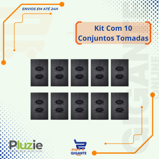 Kit 10 Conjunto Embutir 4x2 Tomada Dupla Preto Fosco 20a Pluzie