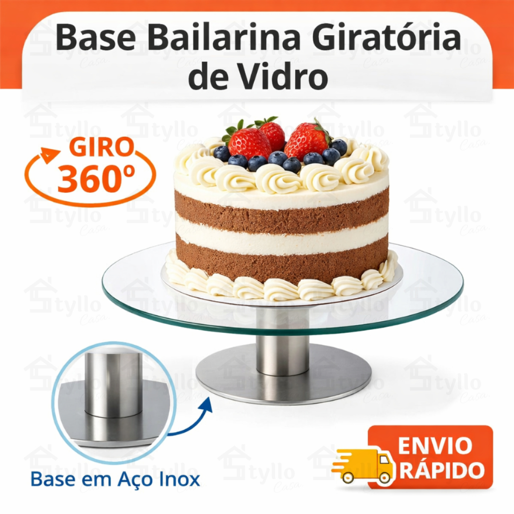 Plataforma Base Bailarina De Vidro Giratoria 30cm Boleira Confeitar Bolo