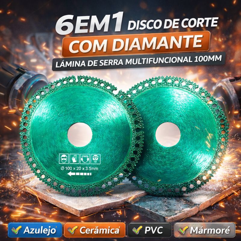 6 em 1 Disco de Corte Diamantado 100mm Multifuncional para Azulejo, Cerâmica e PVC