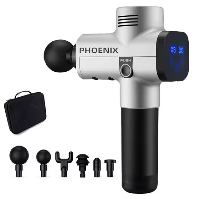 Massageador Profissional Pistola Phoenix A2 com Maleta e LCD Prata