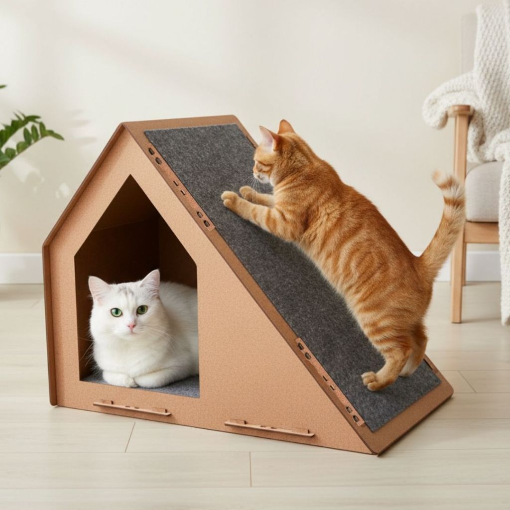 Rampa Arranhador Casa de Gato MDF Com Carpete - Conforto, Diversão E Bem Estar E Saúde Para Seu Pet em Oferta na Shopee