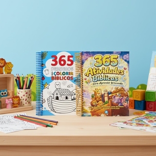 Kit C/2 Livros / 365 Desenhos Bíblicos + 365 Atividades Bíblicas / Espiral em Oferta na Shopee