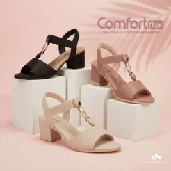 Sandália Comfortflex Salto Médio Elástico Conforto Pedraria Festa