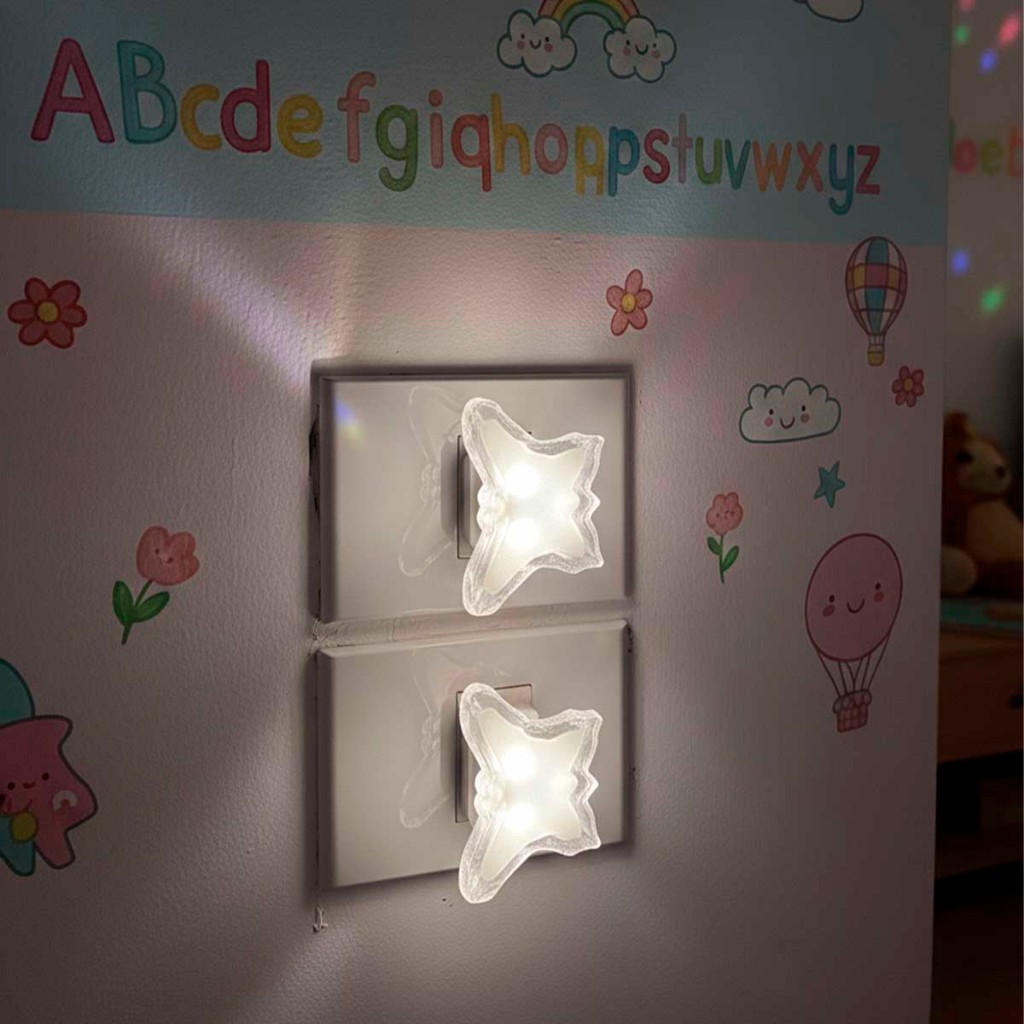Kit Abajur De Tomada Led Borboleta Infantil Bivolt Luz Noturna Mini Luminária Decoração