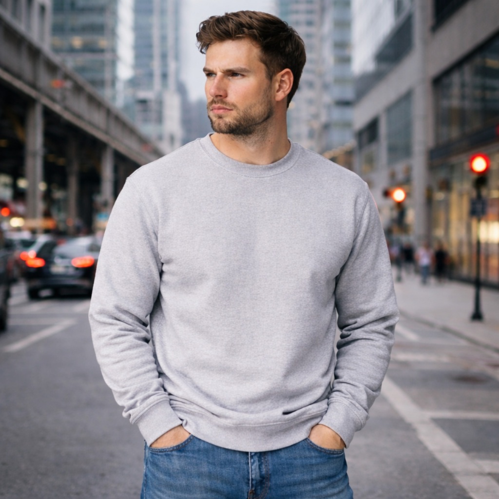 Blusa De Frio Masculina Gola Redonda Moletom Gola Careca Sem Estampa Casual Básico