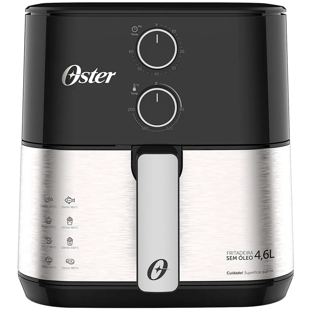 Fritadeira Air Fryer 4,6 Litros Oster OFRT520 Preta e Inox 127v Com Grelha Removível