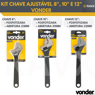 Kit Chave Inglesa Ajustável 8” + 10” + 12" Vonder – Fosfatizadas – Aço Carbono – Alta Resistência em Oferta na Shopee