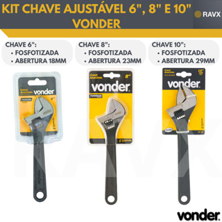Kit Chave Inglesa Ajustável 6" + 8” + 10” Vonder – Fosfatizadas – Aço Carbono – Alta Resistência em Oferta na Shopee