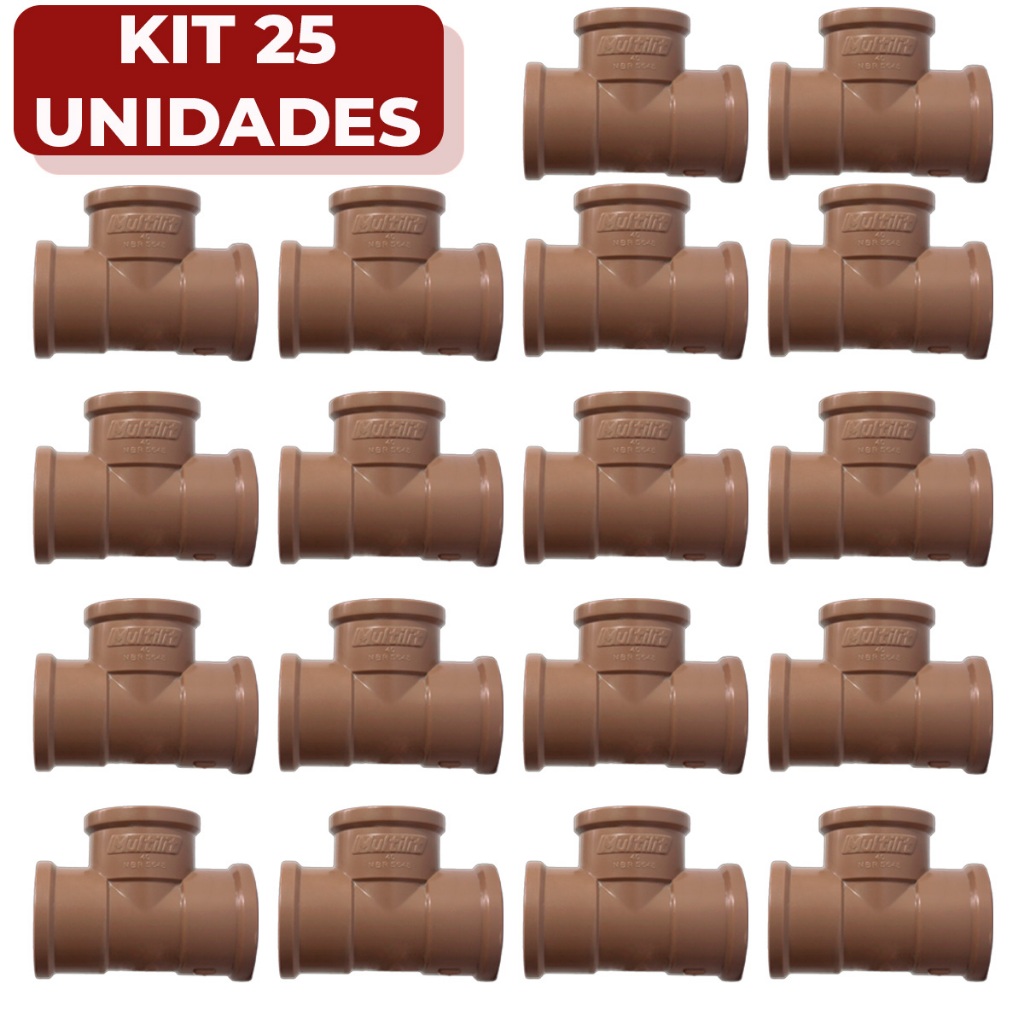 Kit 25 Unidades Te Soldável 25mm 3/4 Marrom Pvc Conexões Hidráulica Resistente