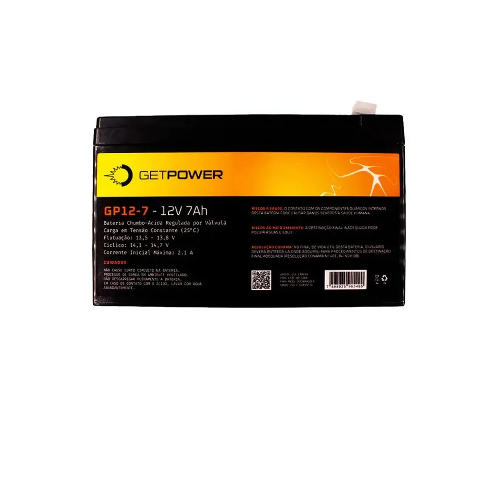 Bateria Getpower 7Ah / 12V – Para Nobreak, UPS, Balanças, Portão Eletrônico, Interfones