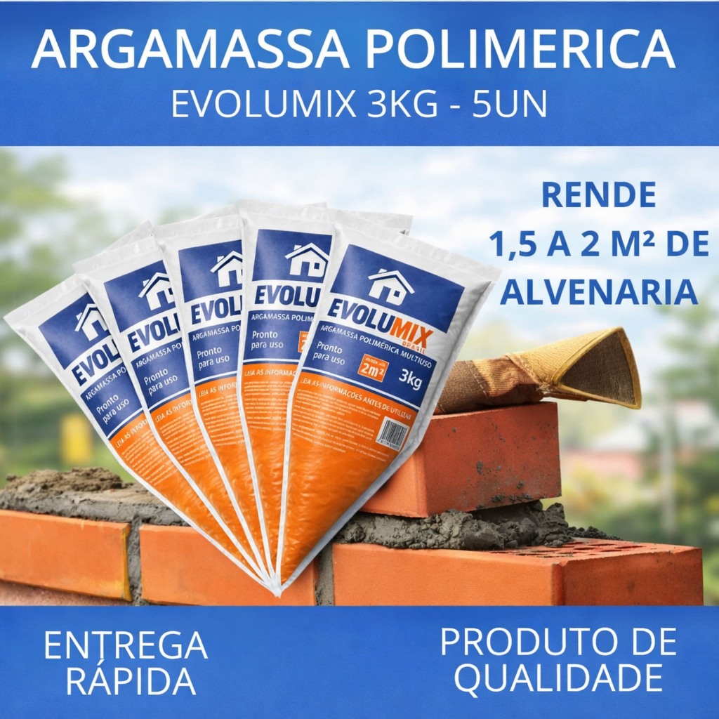 Kit 5 Argamassa Polimérica Evolumix 3kg Pronta Uso Rende Mais e Economiza