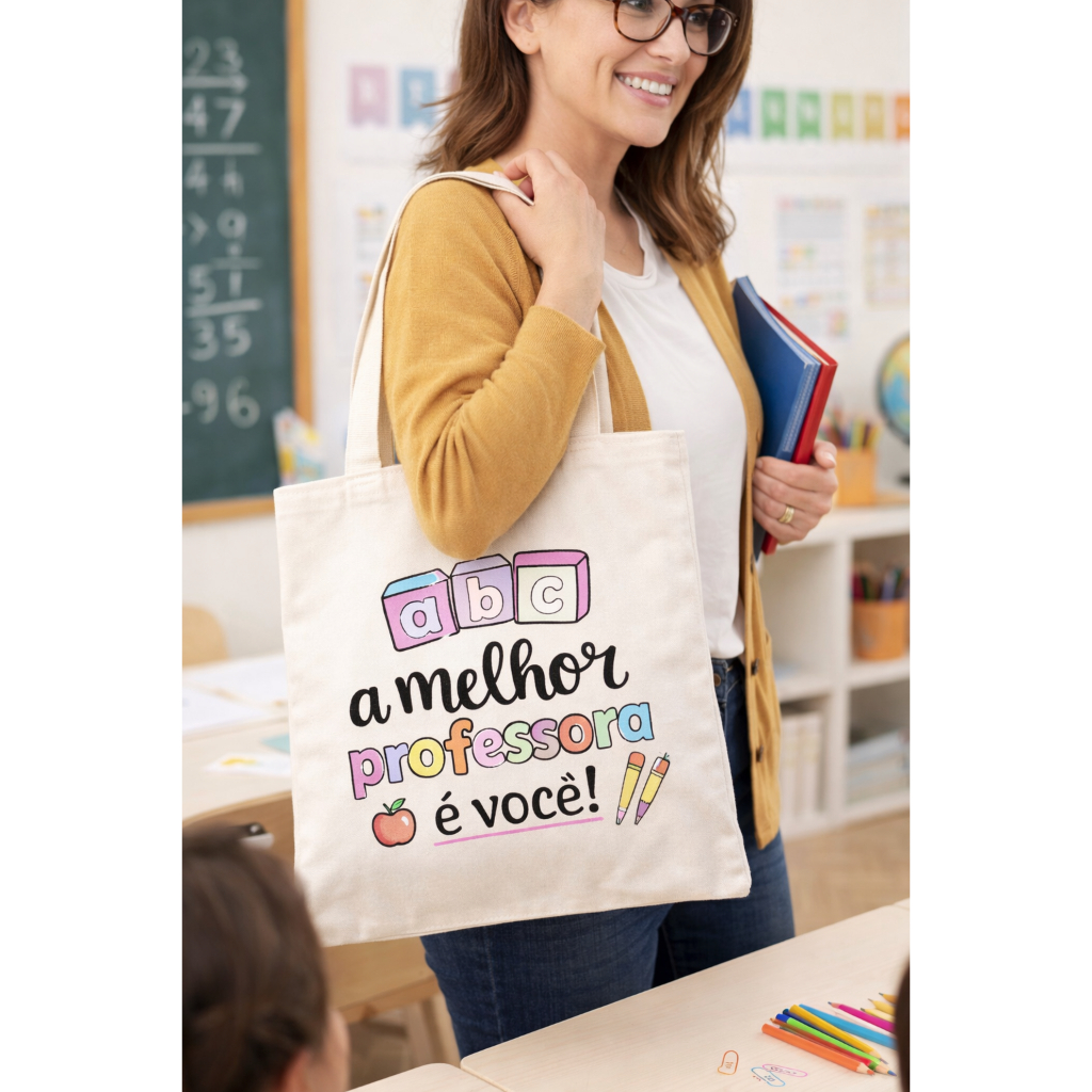 Ecobag Aesthetic para Professora – Presente Ideal Dia do Professor em Algodão Cru — imagem 2 de 2