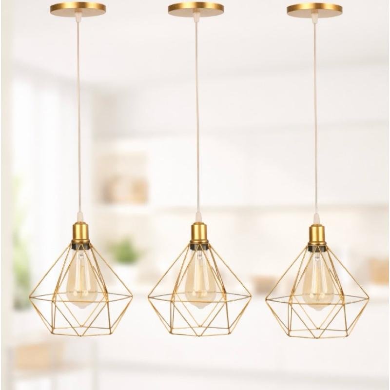 Luminária  pendente aramado diamante ,kit com 3 luminárias , decoração ,iluminação retro em Oferta na Shopee