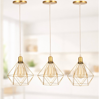 Luminária  pendente aramado diamante ,kit com 3 luminárias , decoração ,iluminação retro em Oferta na Shopee