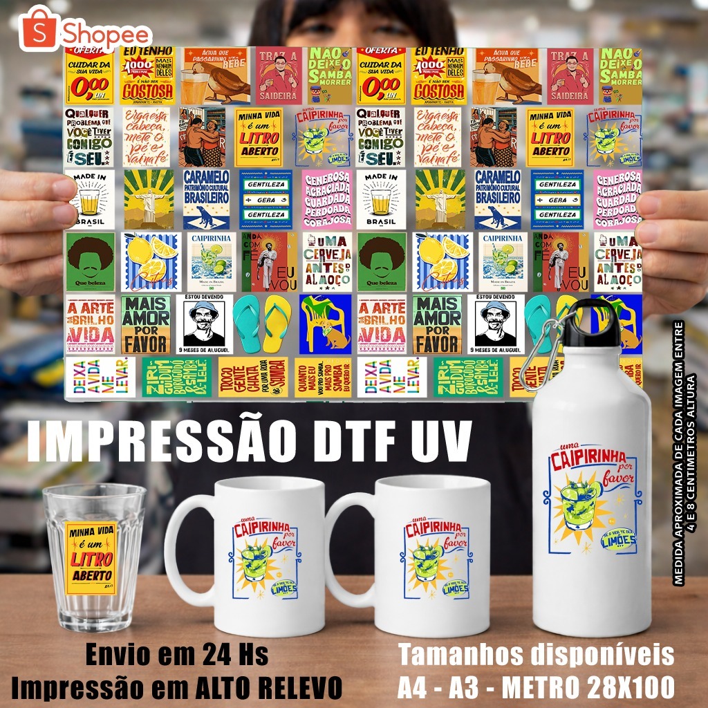 Cartela DTF UV Adesivo - Tema: Frases Boteco 02 - Envio Imediato em Oferta na Shopee