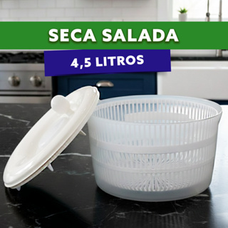 Seca Salada Manual sem Esforço 4,5 Litros Secador de Folhas e Verduras na cor Branca em Oferta na Shopee