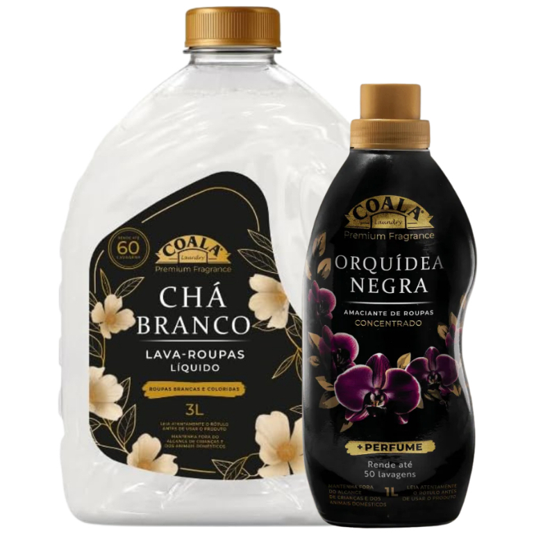 Kit Lava Roupas Líquido Chá Branco 3L + Amaciante Orquídea Negra 1L Coala Laundry