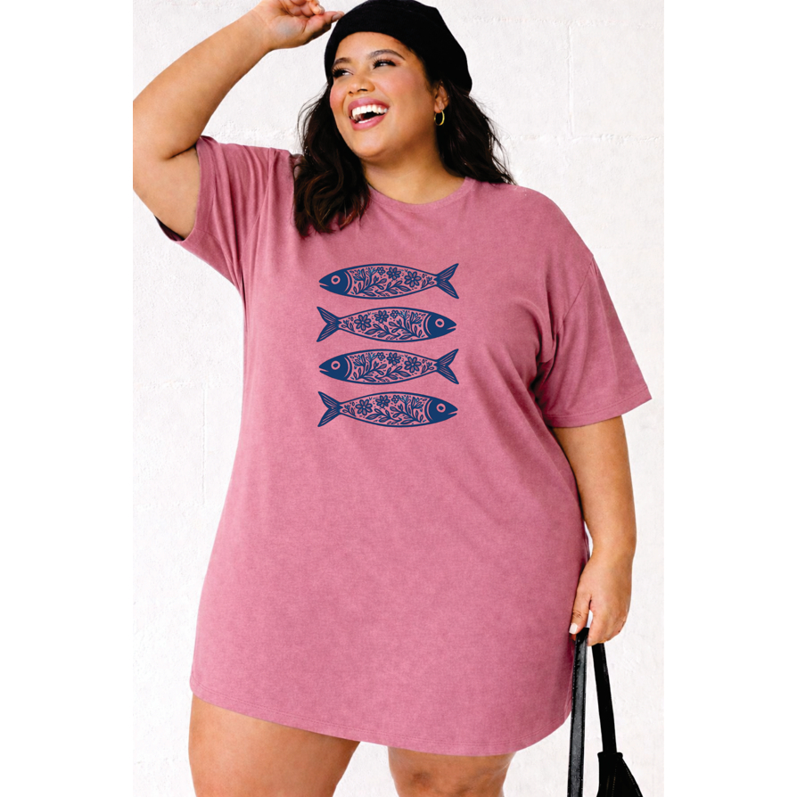 Vestido ou  Blusão estilo camisetão sardinha tropical verão moda plus size feminina blogueira carnaval elegante