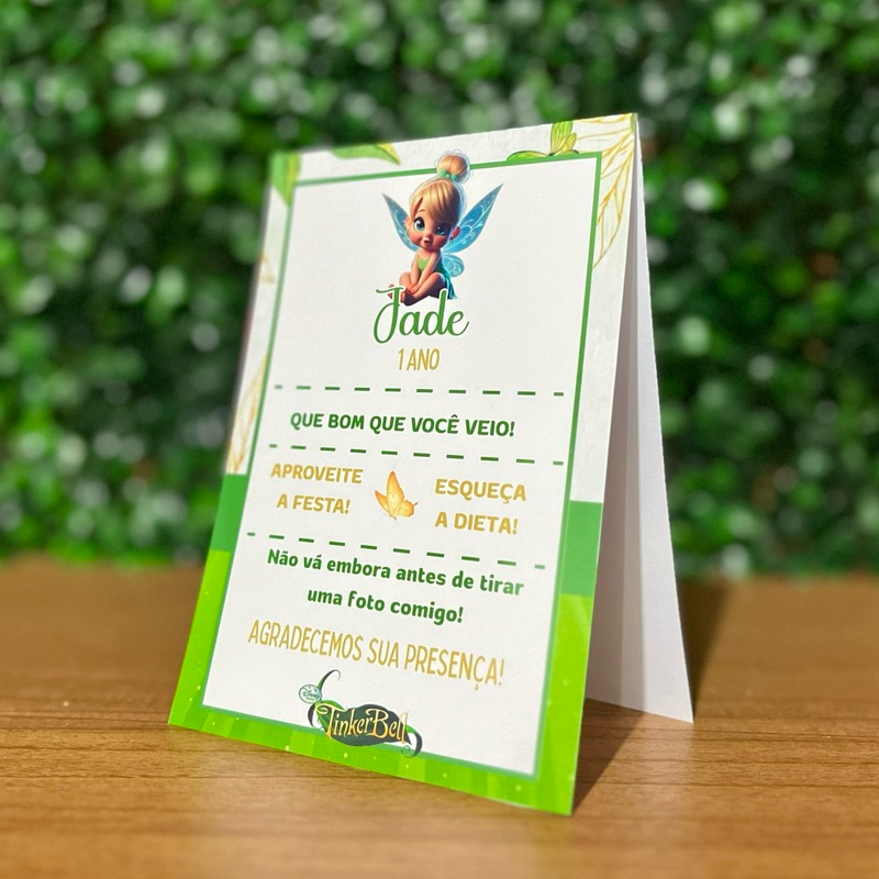 Centro de Mesa Tinker Bell Baby - Plaquinha de Mesa para Aniversário Infantil Tinker Bell Bebê - Sininho - Peter Pan