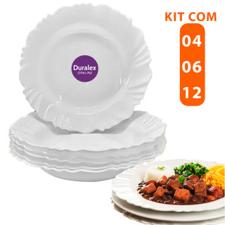 Kit jogo Pratos Pétala Vidro Fundo Duralex Opaline 04/06/12 Redondo Brilhante Jantar e Almoço Buffet