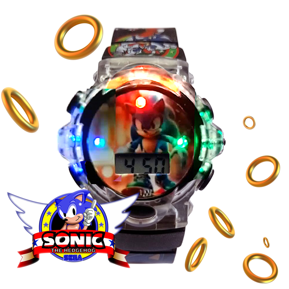 Relógio Sonic Hedgehoge Leds Infantil Meninos com Pulseira de Silicone