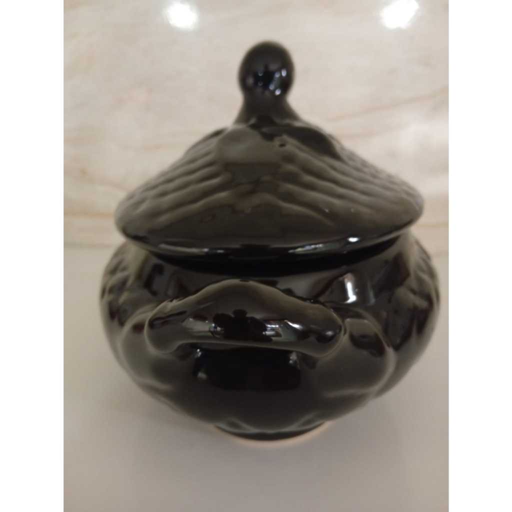 SOPEIRA IMPERIAL PRETA COM TAMPA CERÂMICA PORCELANADA 2,5 ML CUMBUCA TIJELA MESA POSTA