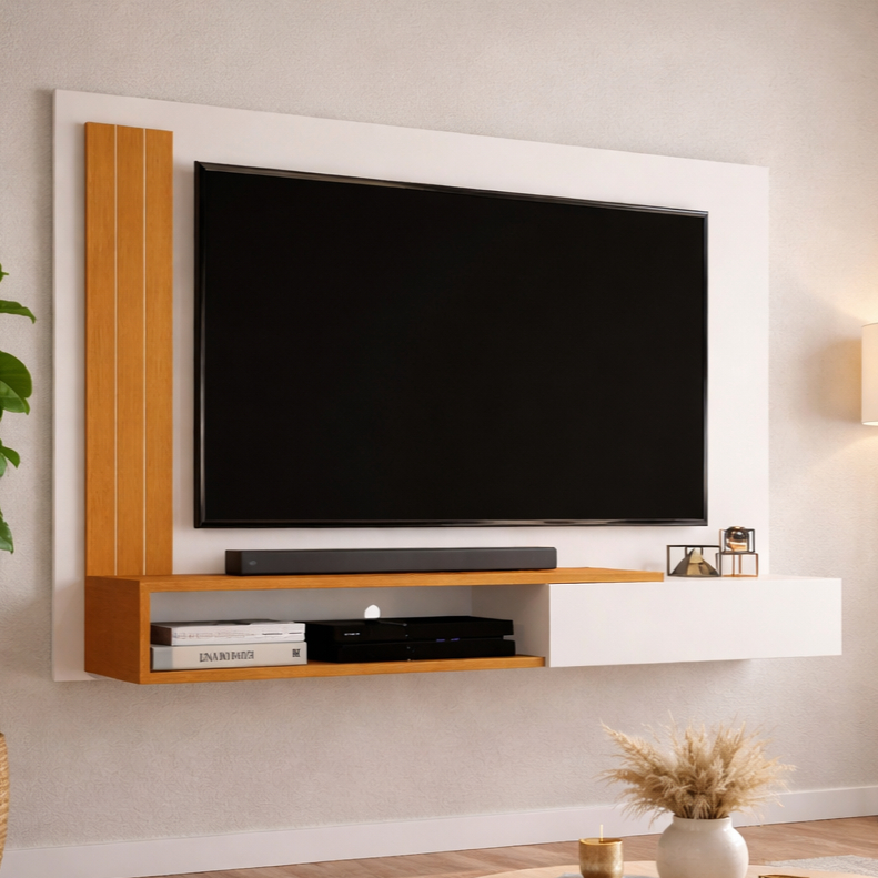 Painel Sala De Estar Estante De Parede P/ Tv Até 50" Oslo Nicho Decorativo E Porta Outlet Plus em Oferta na Shopee