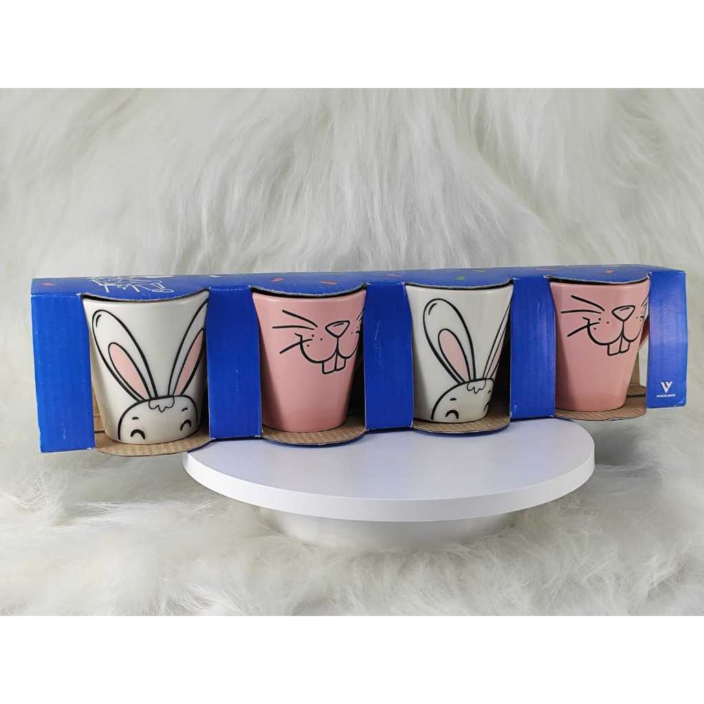 Jogo Kit 4 Xicaras 120ml Porcelana Cônica Tulipa Páscoa Sortidas com Caixa Presente