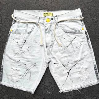 (Novos modelo)Bermuda shorts jogador rasgados curta curtinha corda cinto branco com pintura vinco em Oferta na Shopee