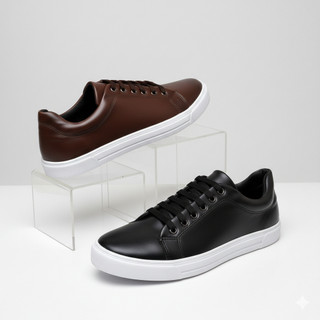 Kit 2 Pares Tênis Masculino Casual Preto Marrom Trabalho Sapatenis Casamento Academia Festa Social All Skate Star Couro