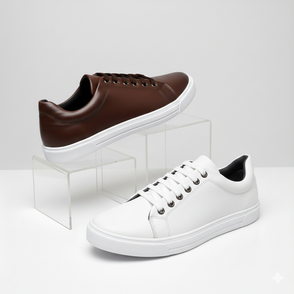 Kit 2 Tênis Masculino Marrom Branco Confortável Casual Moderno Trabalho Sapatenis Social Sola Reta