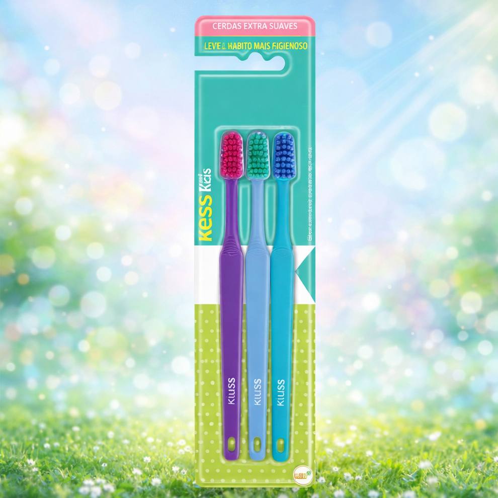 Escova Dental Kess Kids Basic Macia Cores Sortidas 3 Unidades -  Ref. 2581