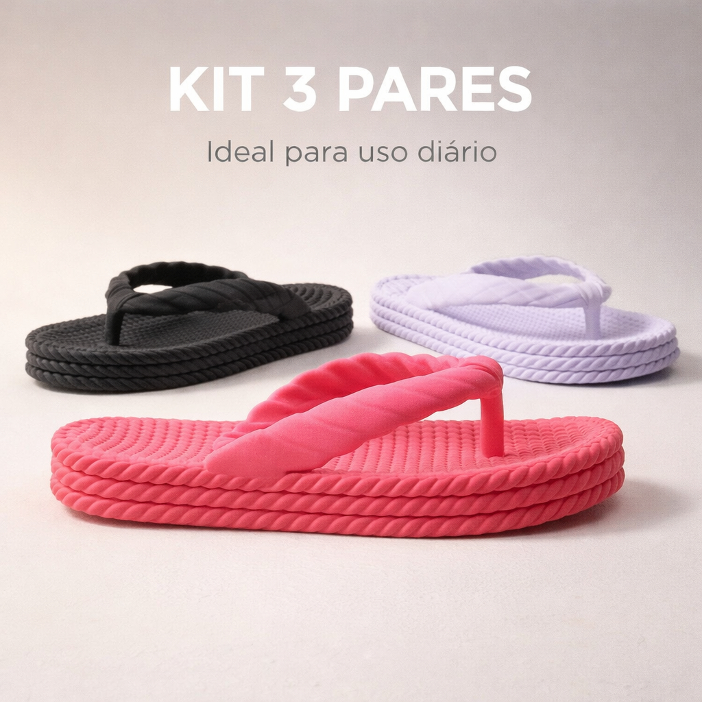Kit 3 Pares Sandália Feminina Trançada Visual Minimalista Super Confortável