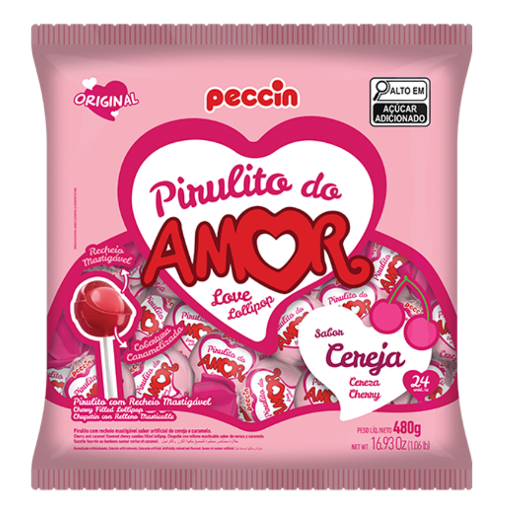 Pirulito Maça do Amor de Cereja C/24 Unidades 480g Peccin