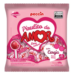 Pirulito Maça do Amor de Cereja C/24 Unidades 480g Peccin